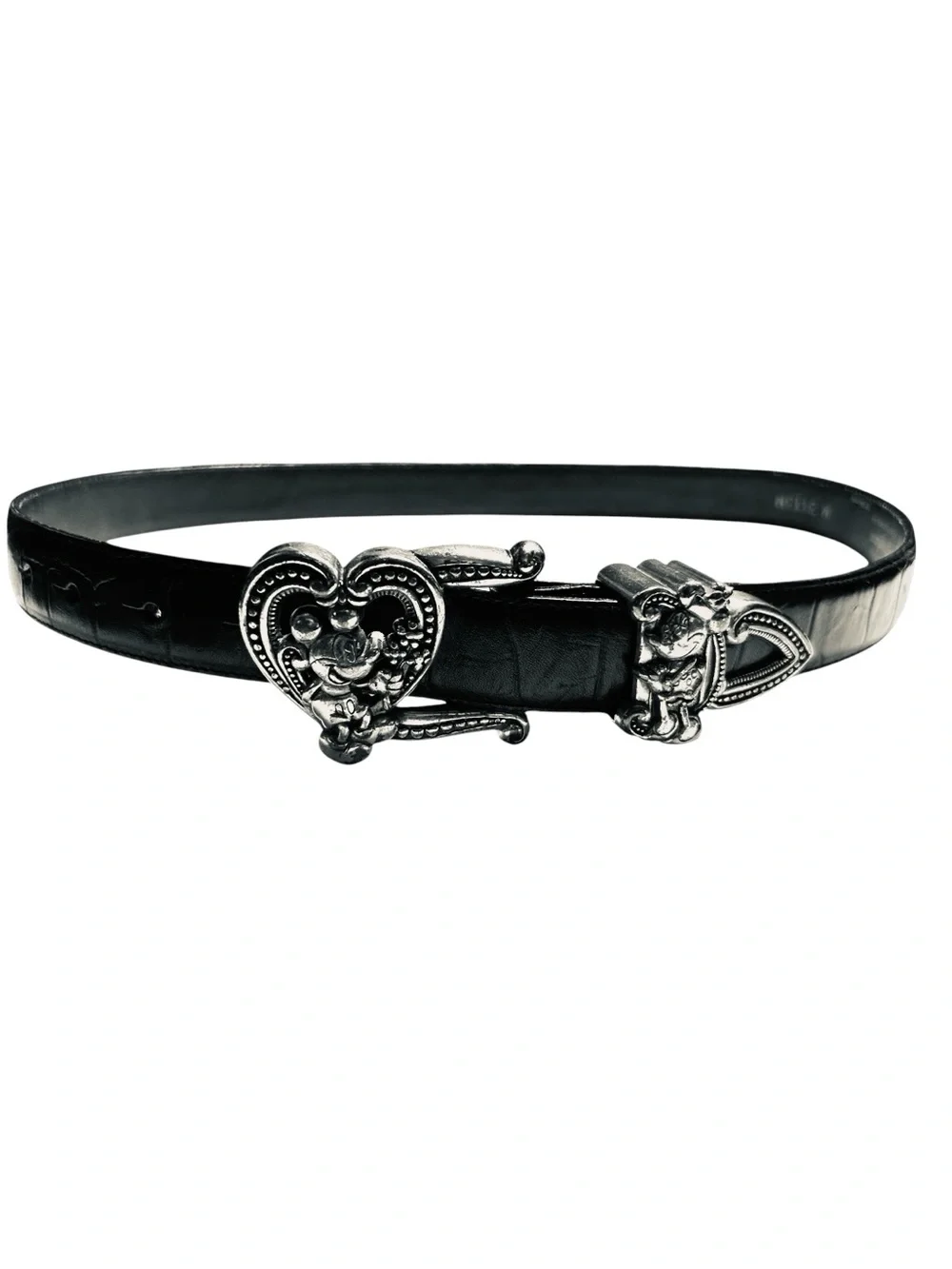 Vintage Brighton/Disney Mickey Mouse Black Croc Heart Buckle Belt M3113M Sz M